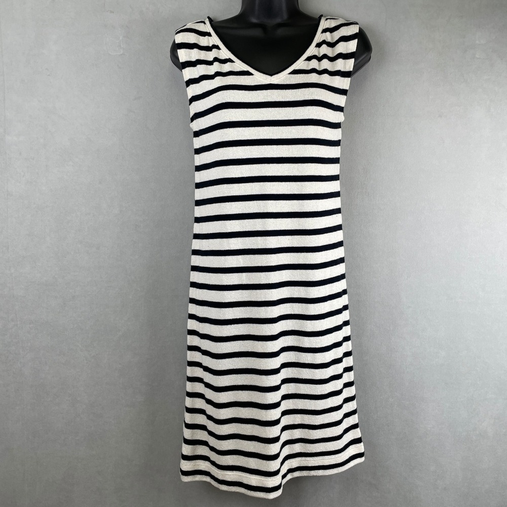 Lou & Grey Black White Stripe Knit V-Neck Sleeveless Midi Parisian Tank Dress XS